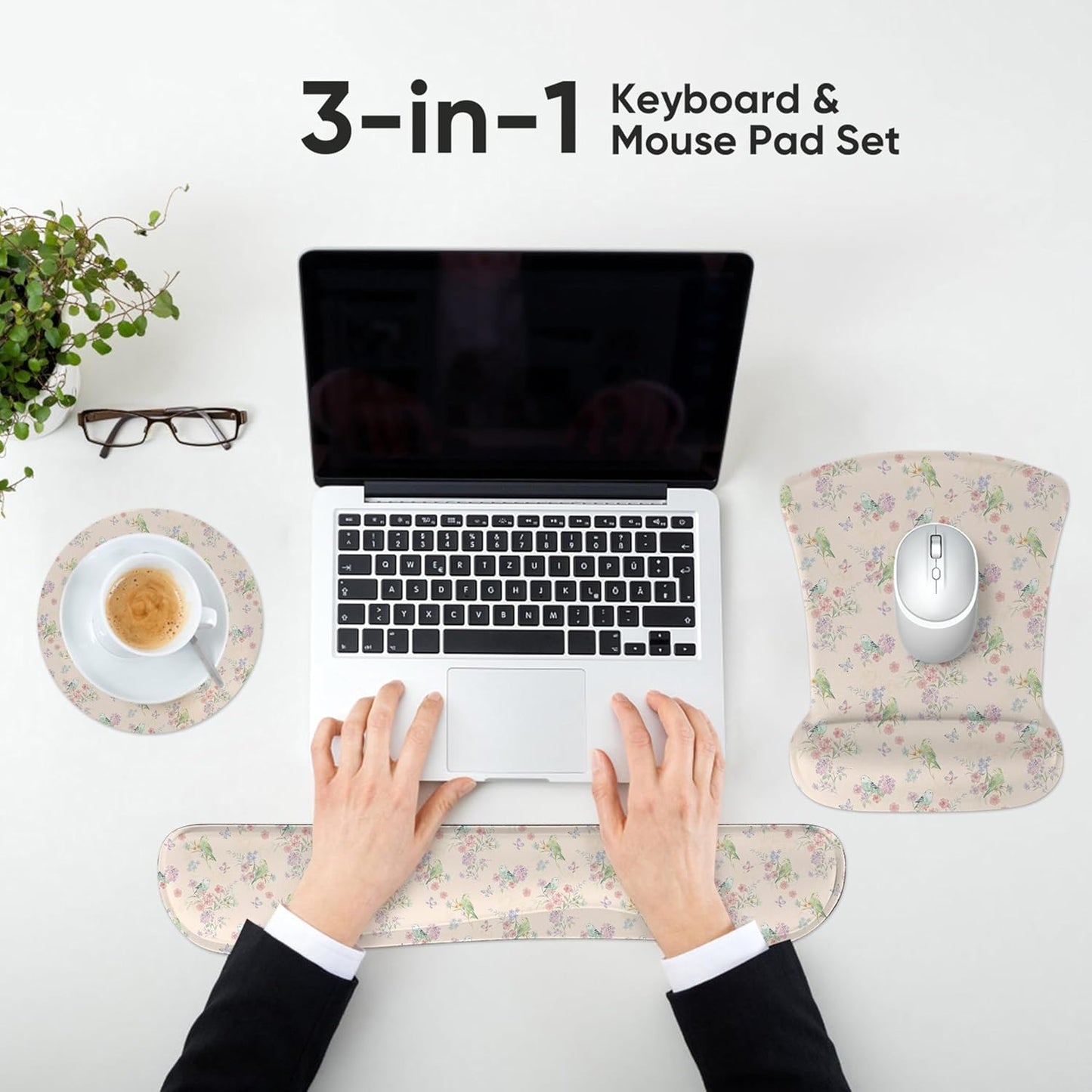 RICHEN Keyboard Wrist Rest Pad and Mouse Wrist Rest Support Mouse Pad Set,Sturdy & Comfortable & Lightweight for Easy Typing & Pain Relief-Ergonomic Support (Brown)