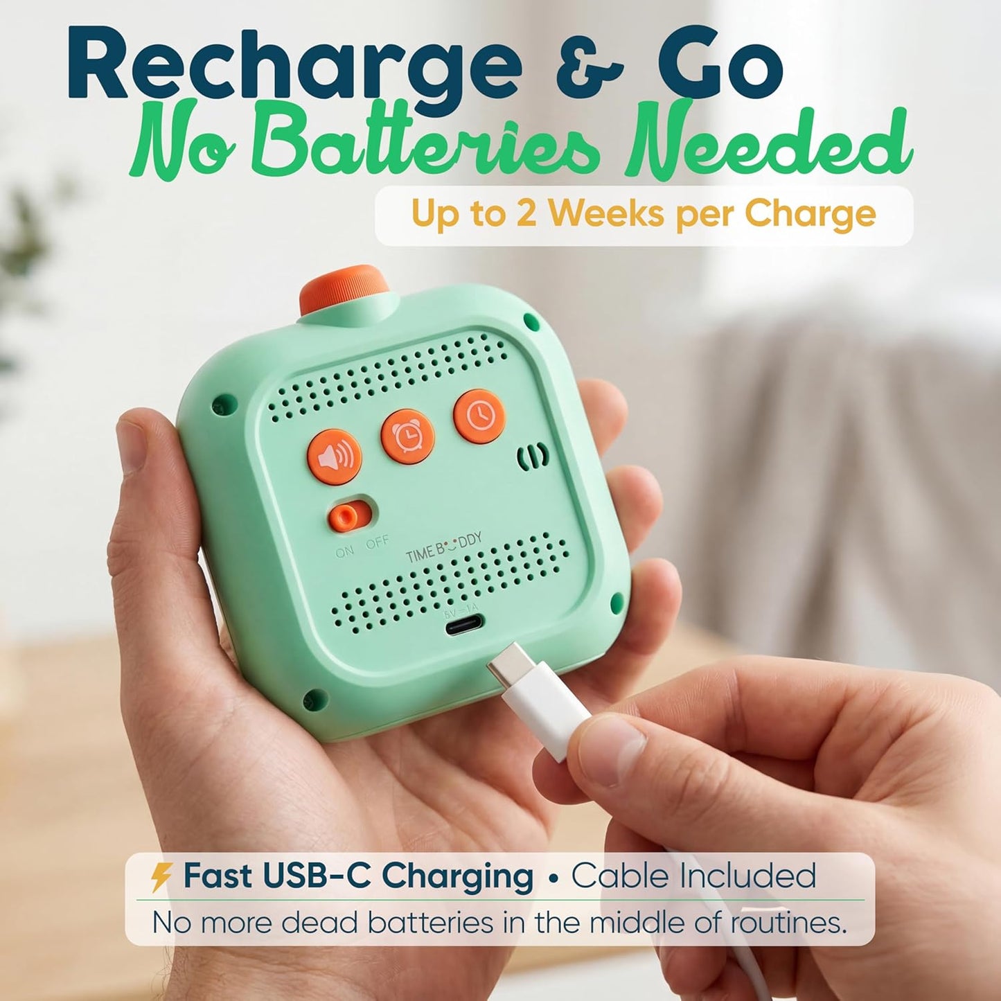 Digital Visual Timer for Kids - Rechargeable, Silent Count Up/Down for Calmer Routines - 99 Min Countdown Kids Timer for Classroom, Home & Therapy - Builds Focus & Independence