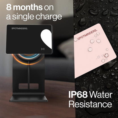 SPOTMINDERS Apple MFi Certified Wallet Tracker PRO for Travel Credit Card Design Works with Apple Find My IP68 Waterproof Rechargeable Tracking Card for Wallet Luggage Passport 0.07in Slim Item Finder