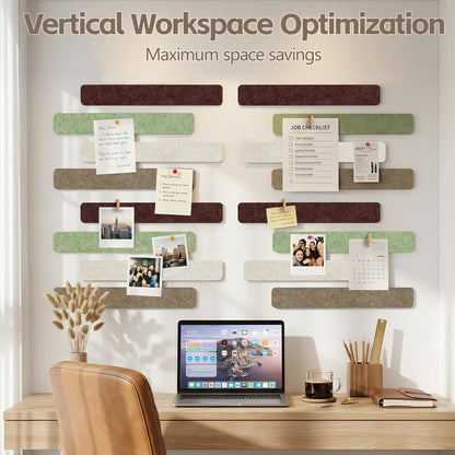 Cork Board for Walls - 8 Pack Felt Pin Board Bar Strips - Self-Adhesive Lightweight Bulletin Board - Cork Board for Office with 40 Push Pins No Damage for Wall