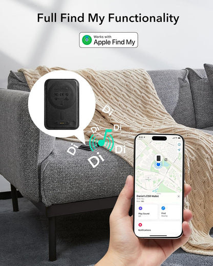 ESR Geo for MagSafe Wallet with Full Find My Functionality, RFID Blocking, 5 Cards Holder for Phone Case, Strong Magnetic Wallet for iPhone 17e/17/16/15/14/13/12 Series, Not for 13/12 Mini, Black