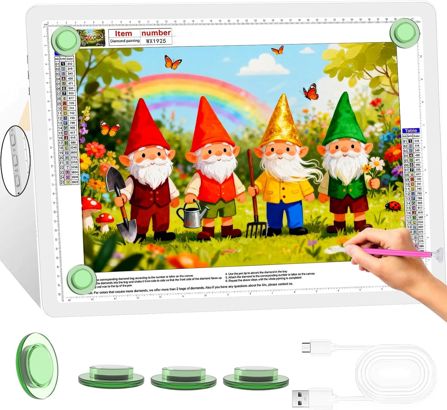 KOBAIBAN A3 Magnetic Light Pad with Bag, Rechargeable Diamond Art Light Board with Side Physical Buttons, 3 Color Light Modes Super Bright Light Table Light Box for Tracing, Drawing, Sketching (White)