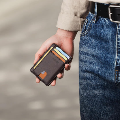Buffway Slim Minimalist Front Pocket RFID Blocking Leather Wallets for Men and Women - Carbon Fiber Black - Colors A