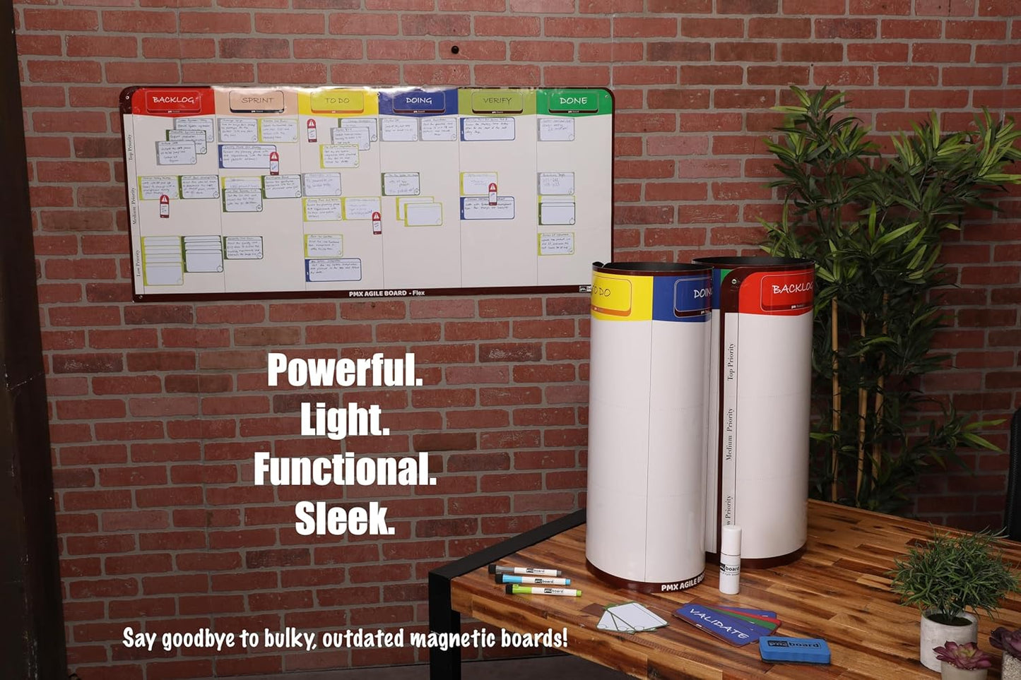 4 Column Magnetic Kanban Board, Scrum Board Flex Whiteboard Kit. Agile Kit, 64 Magnetic Kanban Cards Kit, Scrum Cards Set. Project Management Board for Project Planning, Kanban Whiteboard Kit