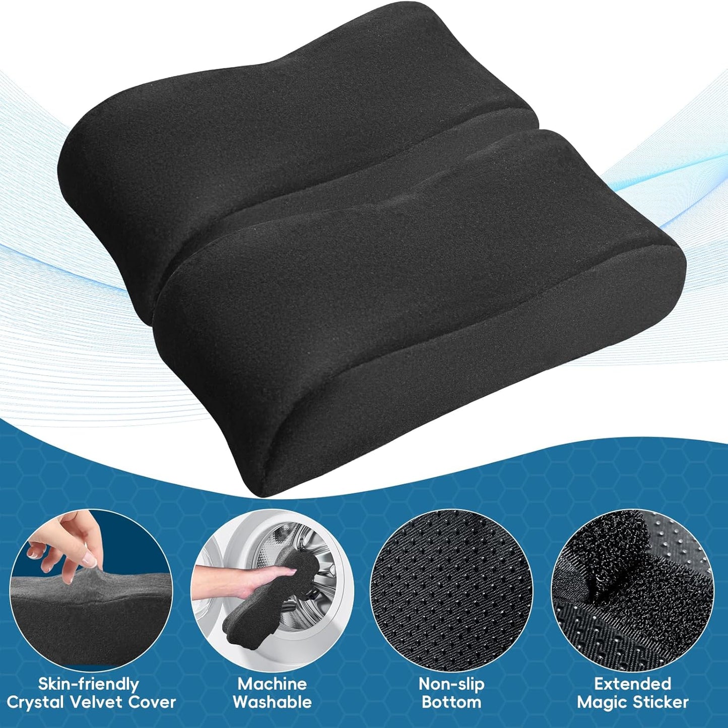 Ergonomic Memory Foam Chair Armrest Pads with Cooling Gel - Non-Slip Elbow Support Cushion for Office/Gaming/Desk Chairs, Washable Cover, Set of 2