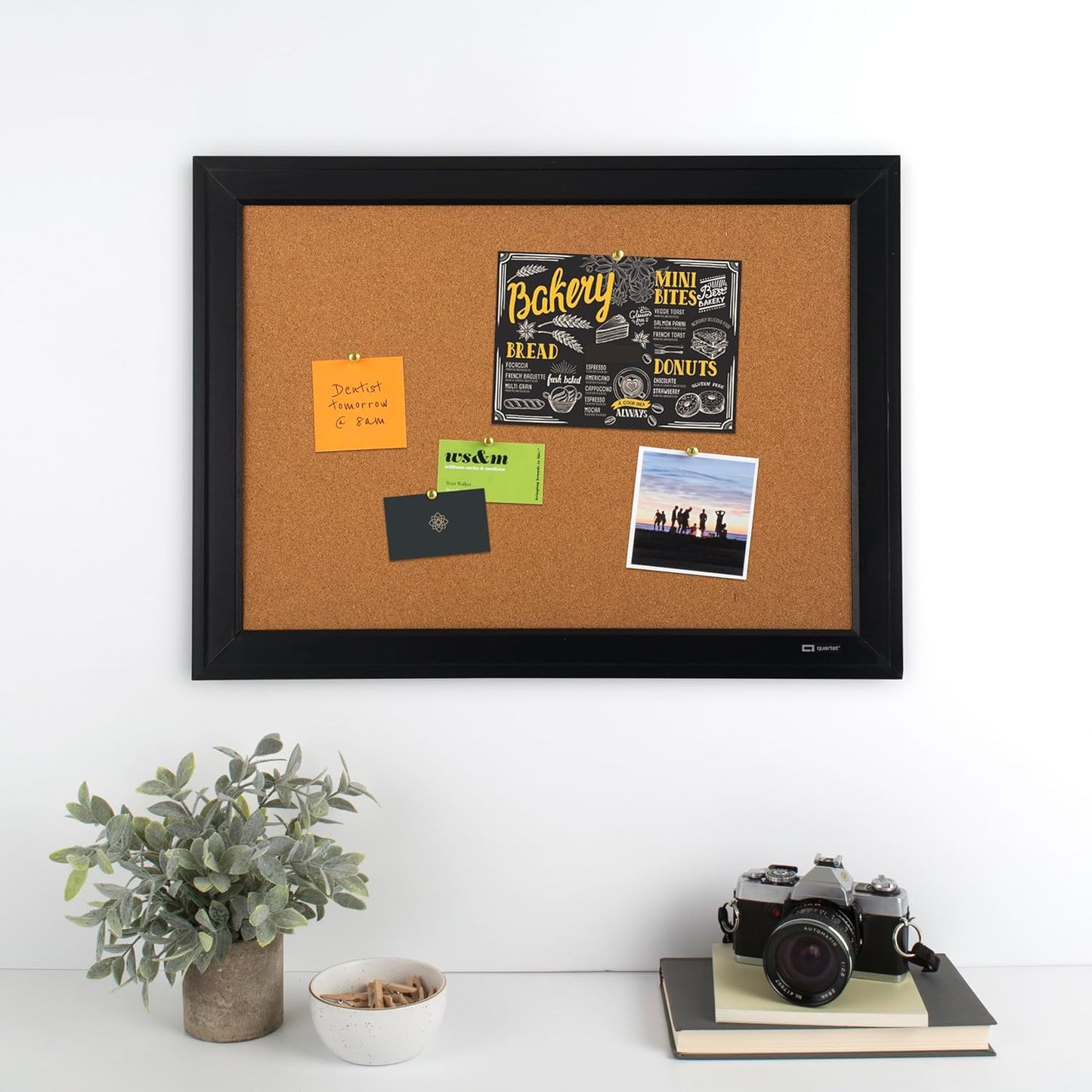 Quartet Cork Bulletin Board, Framed Corkboard, 11” x 17”, Black Frame, Message Board (79279)
