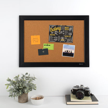 Quartet Cork Bulletin Board, Framed Corkboard, 11” x 17”, Black Frame, Message Board (79279)