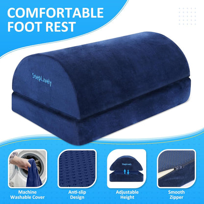 StepLively Foot Rest for Under Desk at Work, Comfortable Foot Stool with 2 Adjustable Heights, Footrest with Washable Cover, for Back & Hip Pain Relief, Suitable for Office, Home and Car (Black)