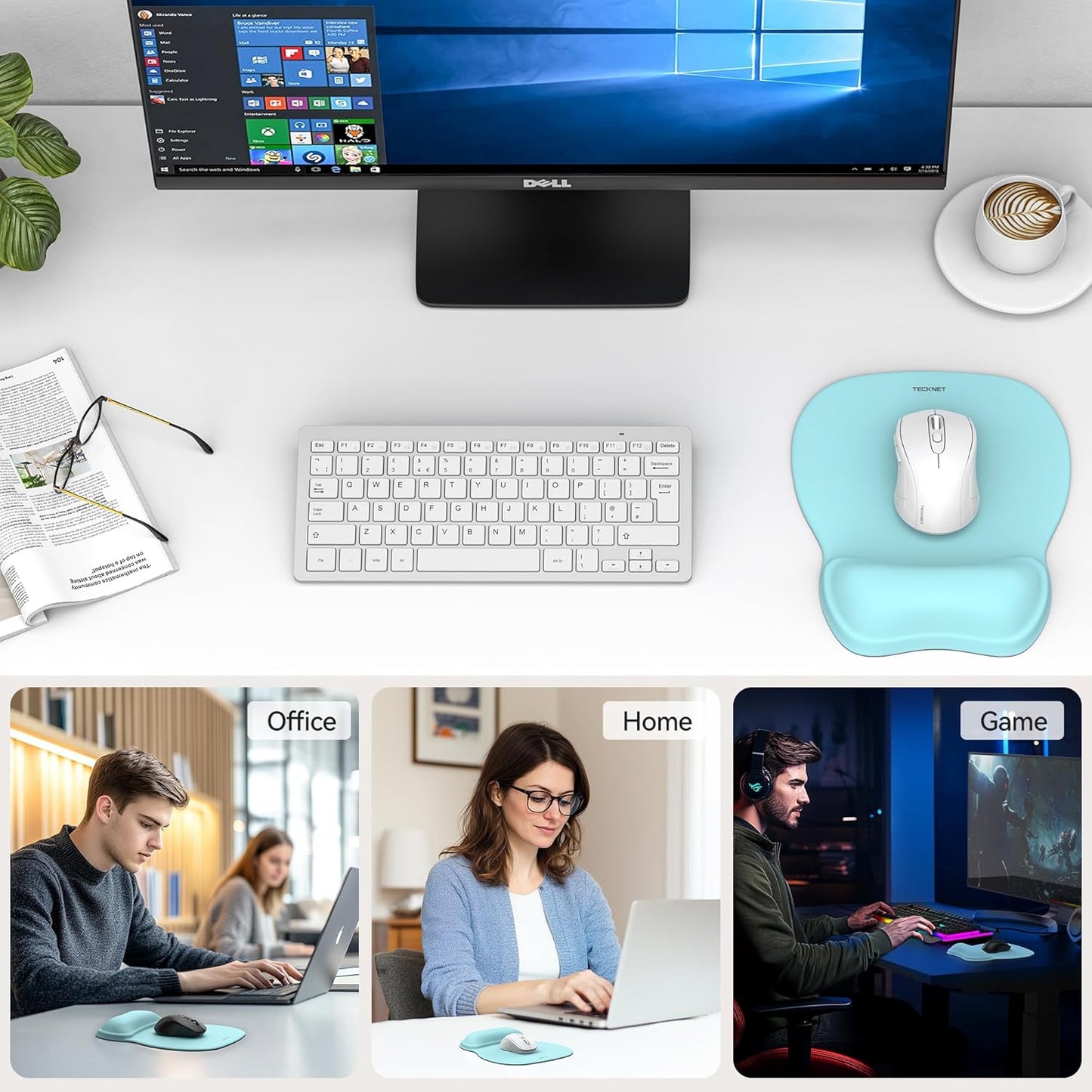 TECKNET Gel Mouse Pad with Wrist Rest, Ergonomic Office Mousepad with Wrist Support - Non-Slip & Smooth Surface Comfortable Desk Accessories Mat for Office, Gaming and Study - Gradient