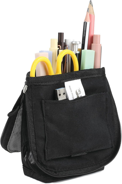 Mr. Pen- Standing Pencil Case Pouch, Sit & Lay Mesh-View Design, Black & Gray, Interior Pocket & 2 Elastic Binder Loops, Cute Pencil Case for Girls and Boys