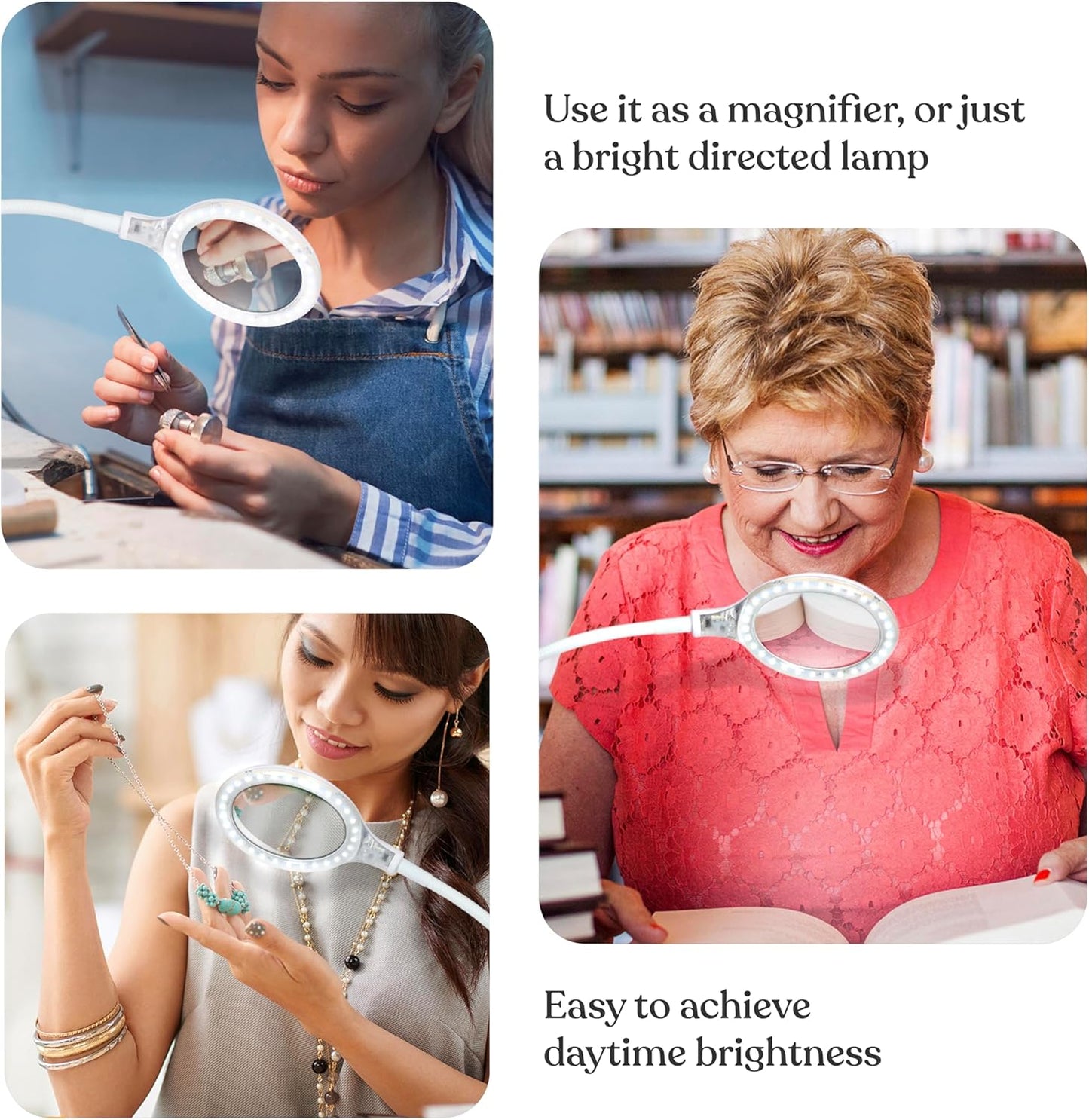 Brightech LightView Pro Flex 2 in 1 Magnifying Desk Lamp, 2.25x Light Magnifier, Adjustable Gooseneck Magnifying Glass with Light for Crafts, Reading, Close Work