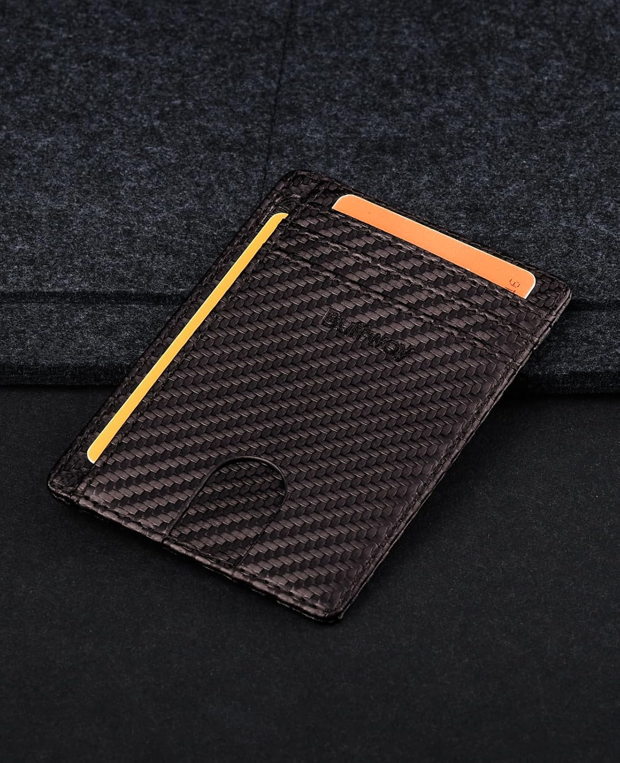 Buffway Slim Minimalist Front Pocket RFID Blocking Leather Wallets for Men and Women - Carbon Fiber Black - Colors A