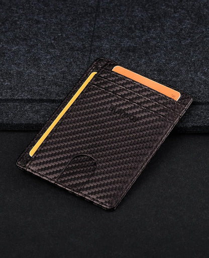 Buffway Slim Minimalist Front Pocket RFID Blocking Leather Wallets for Men and Women - Carbon Fiber Black - Colors A