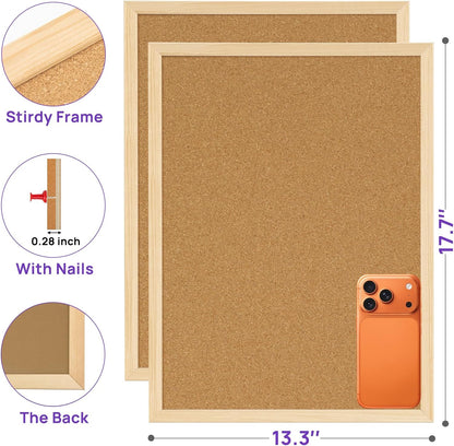 2 Pcs Cork Board, 17.7''x13.3'' Bulletin Board, Wooden Framed Corkboards for Wall, Small Cork Board, Vision Board Supplies, Prayer Board, Picture Board for Photos, Office, Home Decor, School
