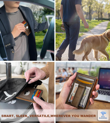 BULLIANT Men Airtag Wallet,Slim Wallet Money Clip Card Holder Magnetic Closure 12 Cards in Front Pocket RFID Blocking