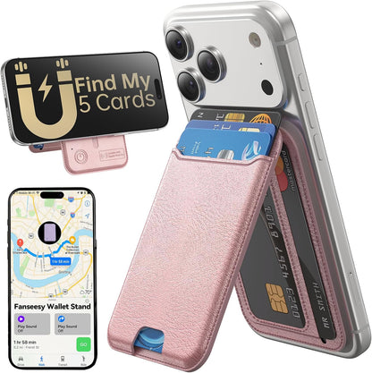 for MagSafe Wallet, Works with Apple Find My,5 Card Holder with Stand, Magnetic Phone Wallet Stand for iPhone 17/16/15/14/13/12 Pro Max Air Plus, RFID Blocking Vegan Leather,Black