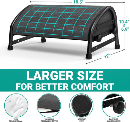 YEASHEIN Adjustable Foot Rest for Under Desk at Work, Ergonomic Foot Stools with 7 Positions, Elevated Cushion Under Desk Footrest with Metal Frame, Leg Rest Used for Home, Car, PC Gaming Accessories