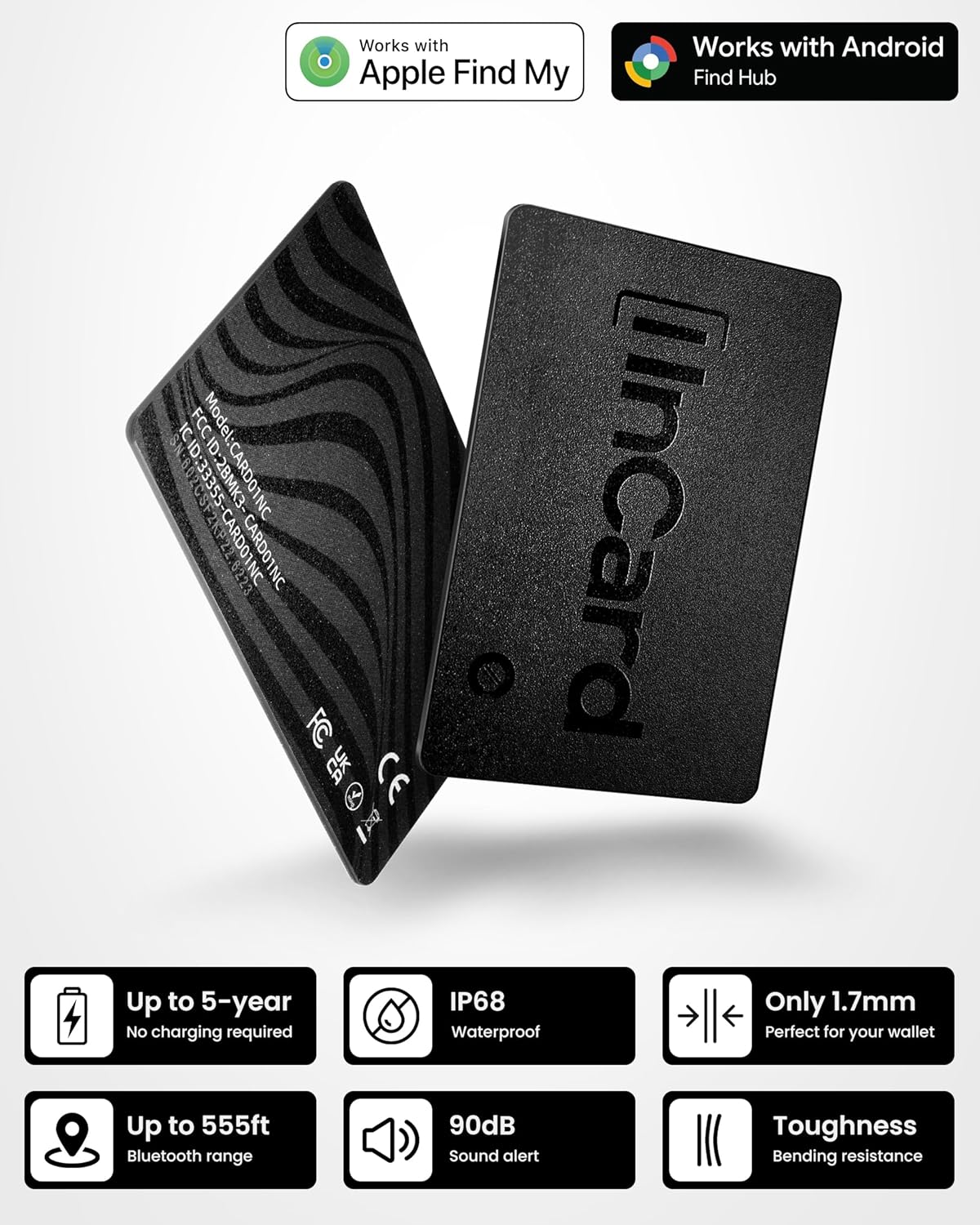 Wallet Tracker Card for Both Google’s Find Hub and Apple Find My, 5 Years Battery Life Ultra-Thin Android Tracker Card, IP68 Waterproof Wallet Finder for Passport, Purse,Gags,1 Pack