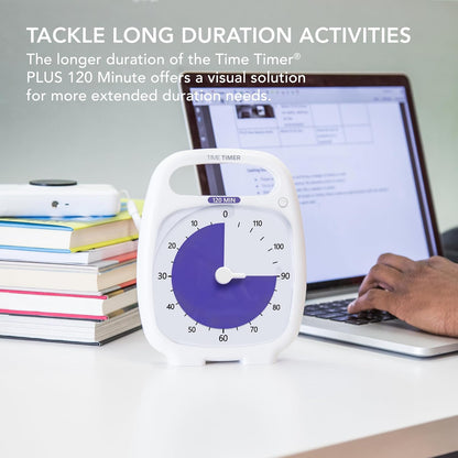 TIME TIMER Plus 20 Minute Desk Visual Timer - Countdown Timer with Portable Handle for Classroom, Office, Homeschooling, Study Tool with Silent Operation (White)