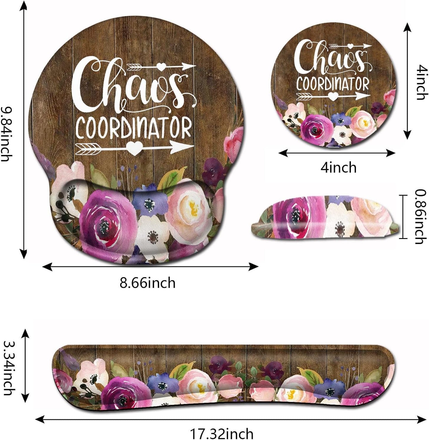 Mouse Pad with Wrist Support, Ergonomic Gel Mouse Pad Beautiful Flowers,Pink Hyacinths on Wood Panel，Non-Slip Durable, Memory Foam Keyboard Wrist Rest, Suitable for Office Typing Games