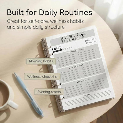 A5 Weekly Habit Tracker Inserts - Motivation & Rewards Pages for Weekly Goals and Consistency, Double-Sided 6-Hole Refill for A5 Binders, 50 Sheets, 100 Pages