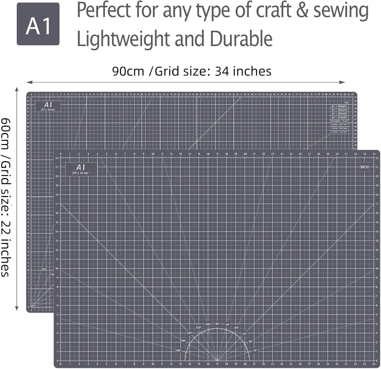 HEADLEY TOOLS 18" x 24" Thickened Self Healing Cutting Mat, A2 Rotary Cutting Sewing Mat for Crafts, Double Sided 5-Ply Table Cutting Board for Fabric Quilting Leather Arts Hobby Project, Grey/Black