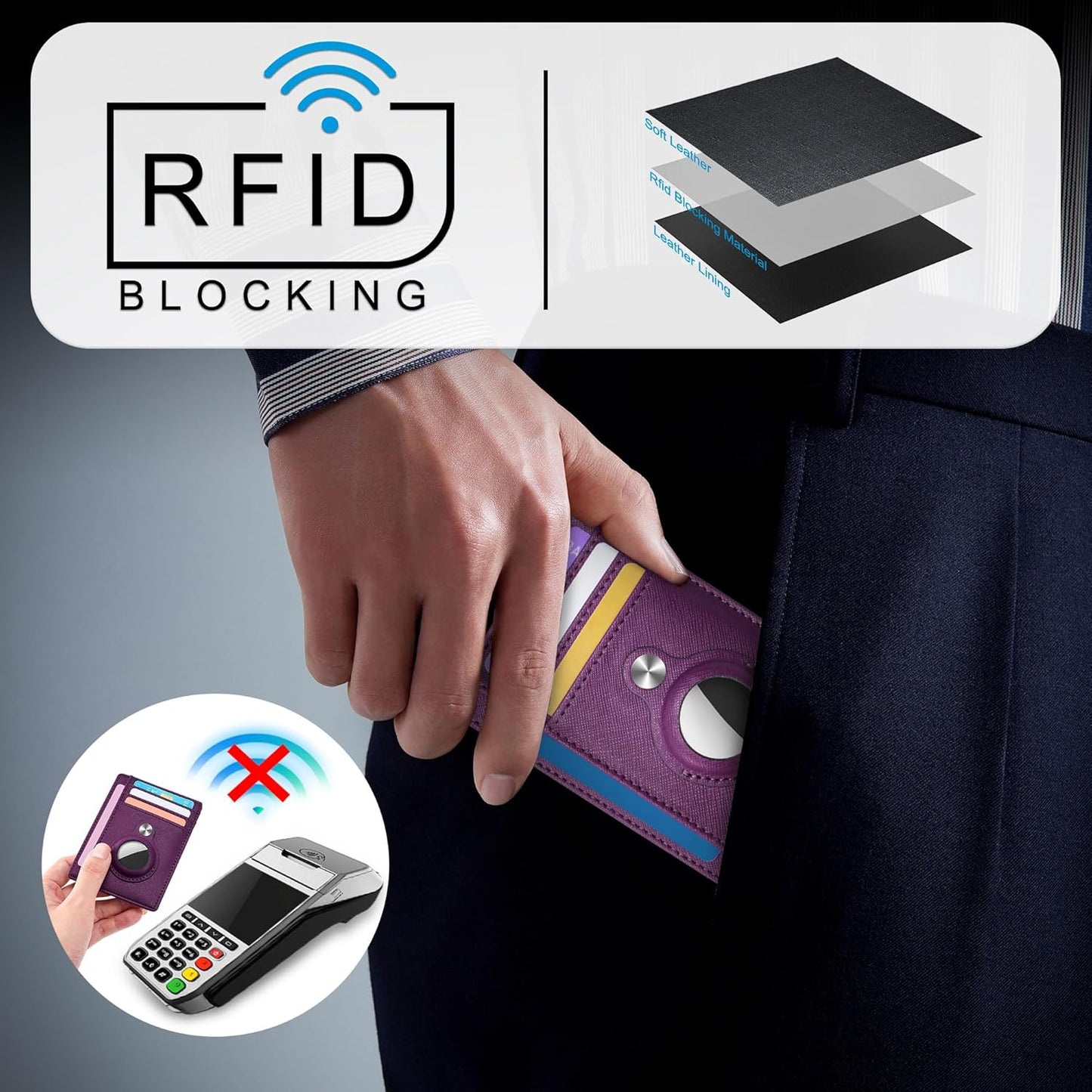 Slim Minimalist Front Pocket Air Tag Wallet, RFID Blocking Card Holder Wallet with Airtag Holder