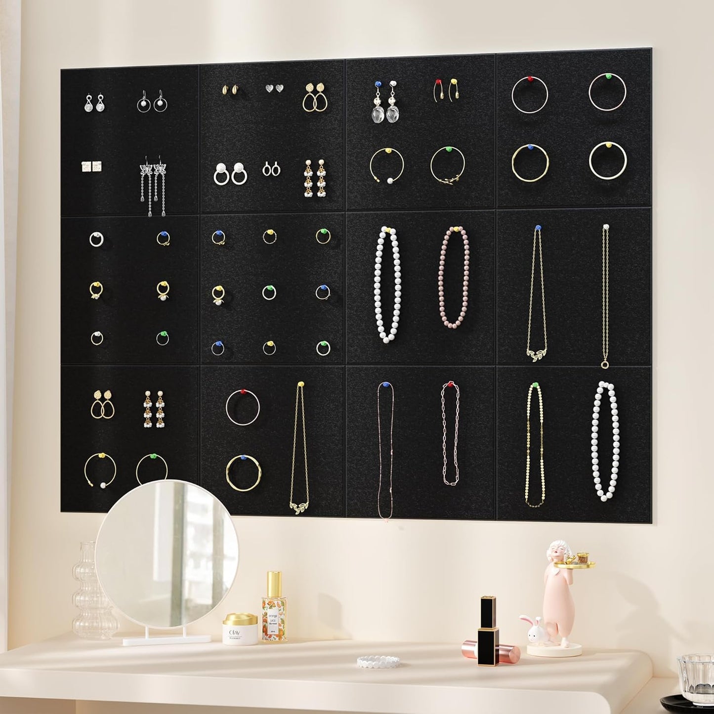 Neatsure Large Cork Board for Wall, Black Felt Bulletin Board with Pushpins, 36" x 24" 6 Panels Wall Tiles, Tack Push Pin Boards for Office