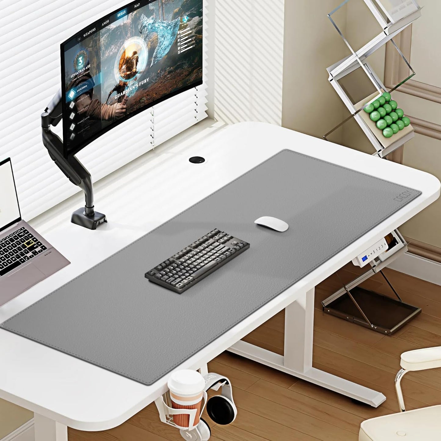 Cacoy 36" x 20" Leather Desk Mat for Home Office, Extra Large PU Leather Desk Pad Blotters, Waterproof Computer Keyboard Mat, Extended Gaming Mouse Pad, Desk Protector for Desktop and PC Laptop, Black