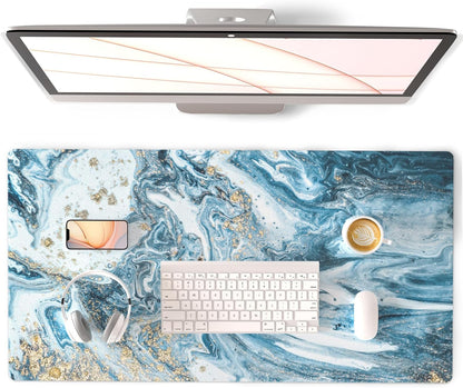 QIYI Large Mouse Pad, Cute Pink Desk Mat for Desktop, Women Girls PU Leather Desk Pad Waterproof Gaming Mousepad, Rose Gold Marble Computer Protector Writing Pad for School Office Home 31.5" x 15.7"