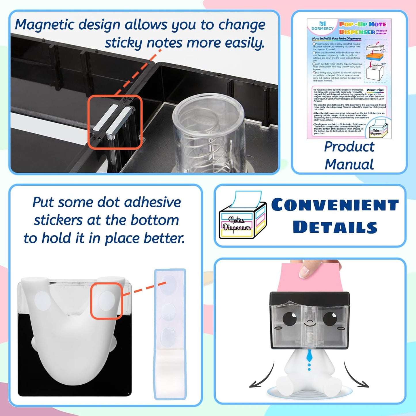 Pop-up Notes Dispenser for Desk, Idea Boy Sticky Note Holder for Office School, Cute Office Supplies, 3x3 in, Magnetic Design, White, 1 Pack