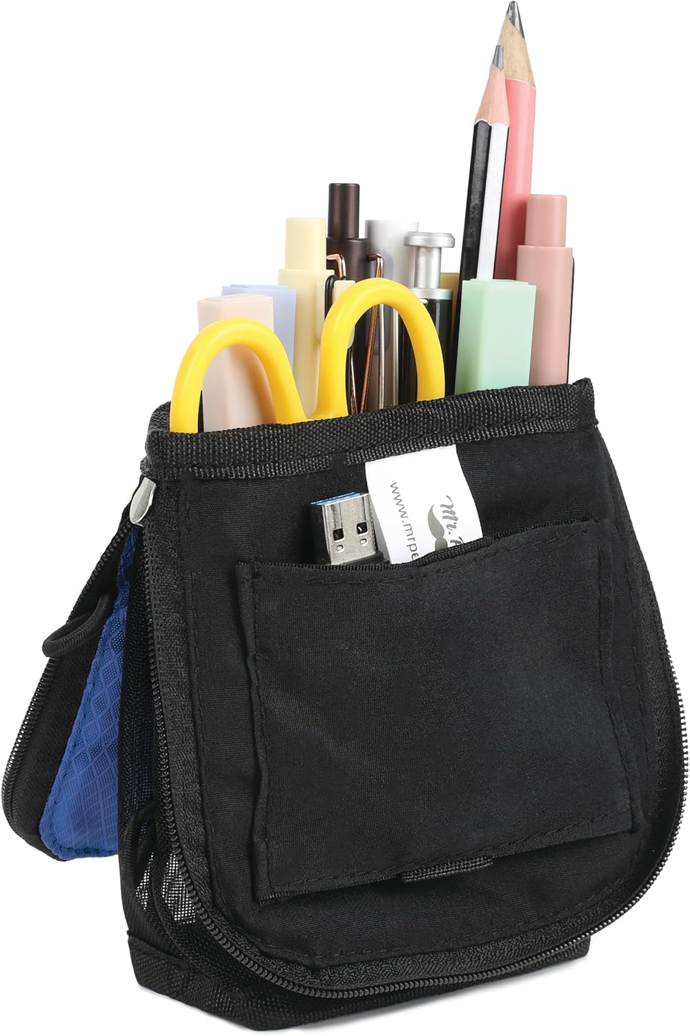 Mr. Pen- Standing Pencil Case Pouch, Sit & Lay Mesh-View Design, Black & Gray, Interior Pocket & 2 Elastic Binder Loops, Cute Pencil Case for Girls and Boys