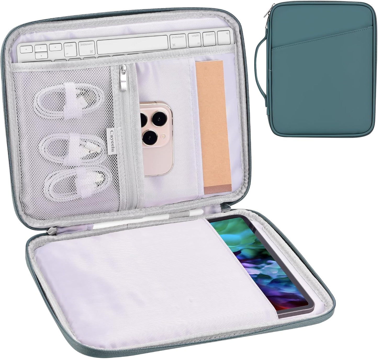 8-9 Inch Tablet Sleeve Bag, Padded Travel Pouch for Galaxy Tab A9 8.7/Tab A 8.4/Fire HD 8, Portfolio Style with Mesh Pocket and Compartments for Accessories (PU-Gray9)