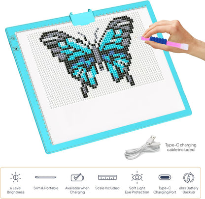 iVyne Rechargeable A3 Light Pad for Diamond Painting - LED Light Board for Weeding & Tracing - Diamond Art Light Pad - Ultra-Thin & Portable - Perfect for Artists & Crafters - Blue