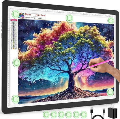 Phylosal Rechargeable A4 LED Light Pad with Built-in Stand, Magnetic Tracing Light Box for Drawing, Diamond Art Light Board with Side Button, Super Bright Light Table for Diamond Painting, Sketching