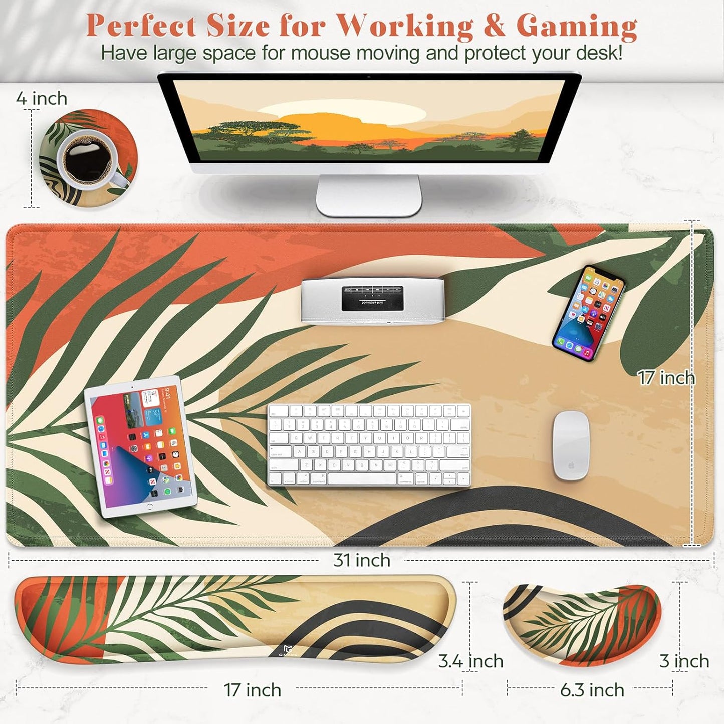 Gimars Upgrade Enlarge Silky and Superfine Fabric Gel Memory Foam Keyboard Wrist Rest Set, Ergonomic Keyboard Mouse Wrist Support for Typing Pain Relief, Comfort for Office, Gaming, Computer, Black