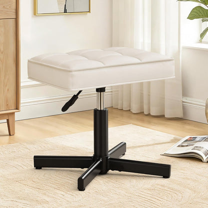 LUE BONA Adjustable Vanity Stool, Foot Rest Under Desk, 360° Swivel Vanity Chair for Makeup Room, Black Upholstered Faux Leather Ottoman for Bathroom & Living Room, 300lbs