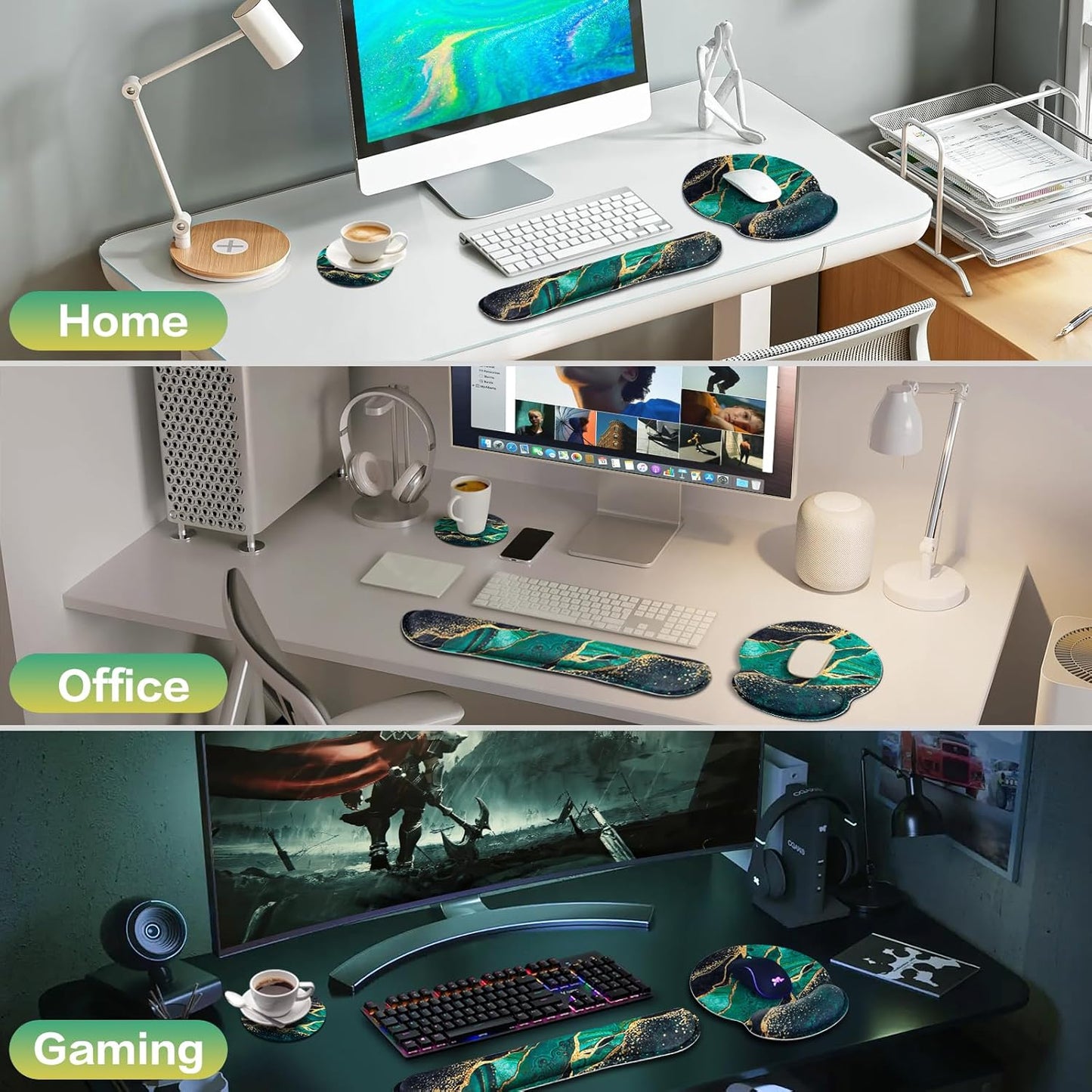 Ergonomic Keyboard Wrist Rest, Mouse Pad with Wrist Rest Anime, Cat Gaming Mousepad with Wrist Support, Memory Foam Wrist Rest Set for Computer Keyboard, Funny Cute Office Desk Accessories