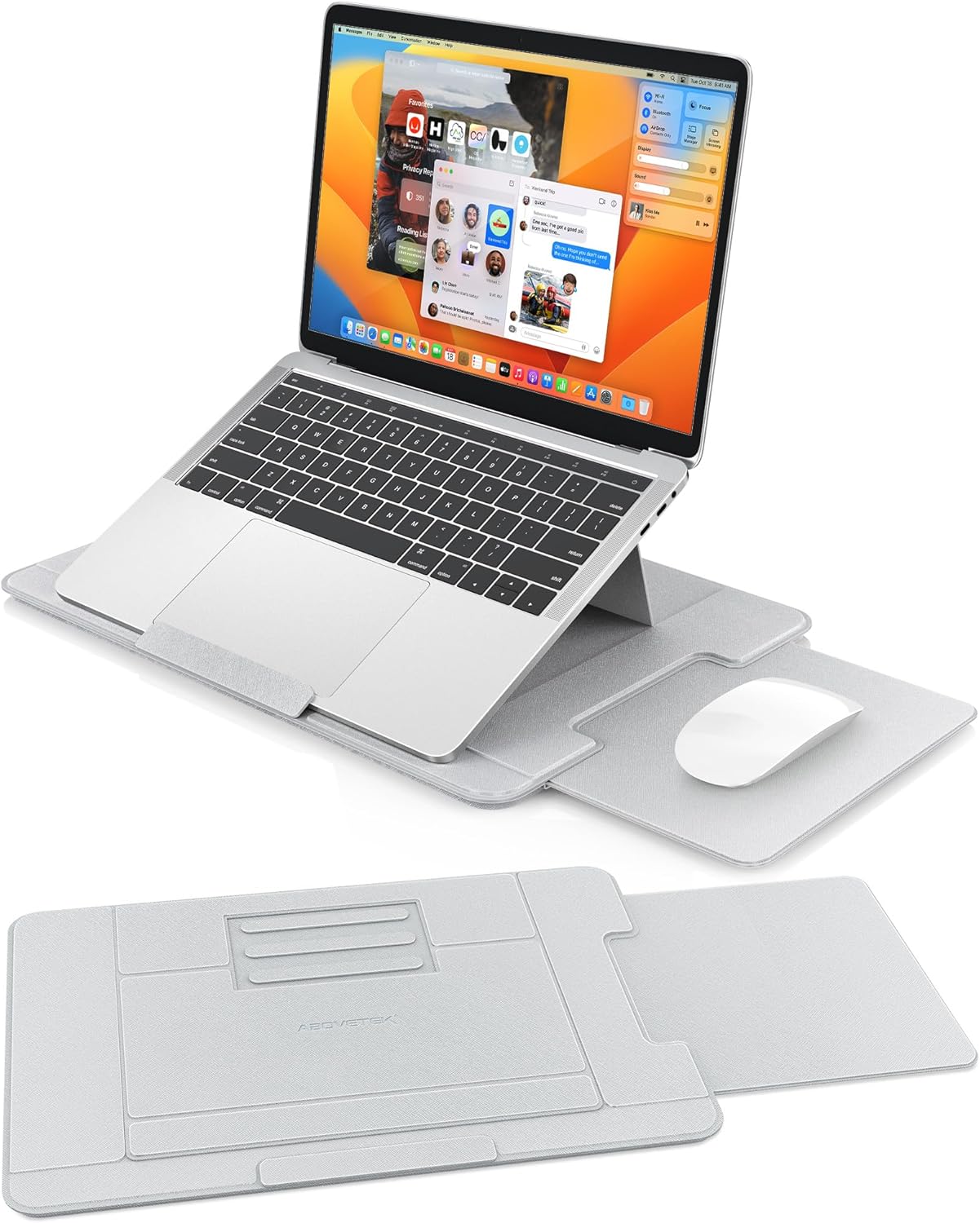 AboveTEK Adjustable Laptop Lap Desk, 3 Ergonomic Angles, PU Leather Non-Slip Surface, Heat Shield, Retractable Mouse Pad, Portable Laptop Lap pad Workstation for Bed, Sofa, Travel