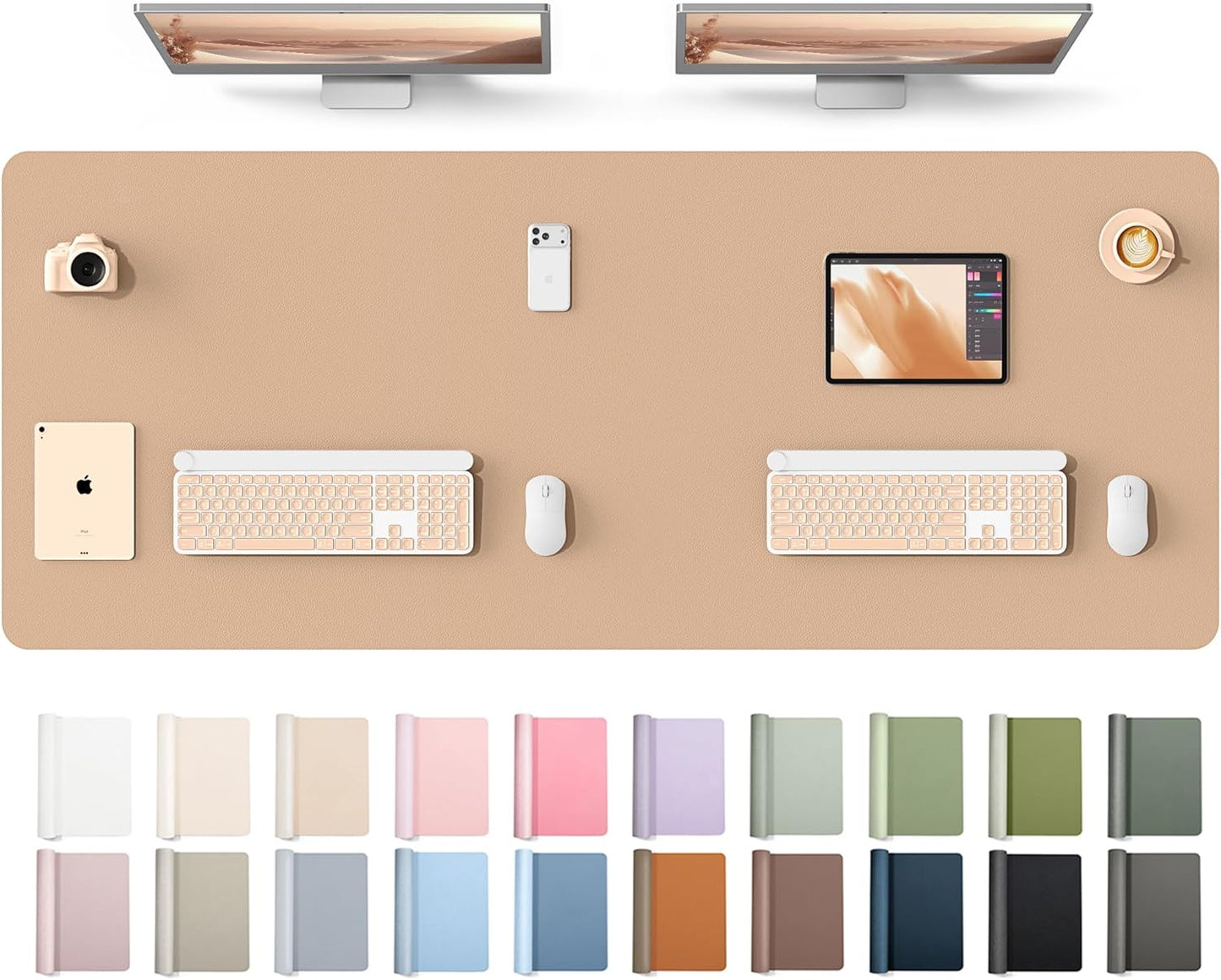 YSAGi Leather Desk Pad Protector, Office Desk Mat, Large Mouse Pad, Non-Slip PU Leather Desk Blotter, Waterproof Laptop Desk Writing Pad for Office and Home (23.6" x 13.8", Eggshell) - Colors B