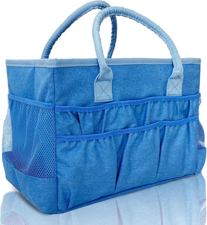 Cupohus Craft Organizer Tote Bag – Craft Caddy with 2 Mesh Side Pockets & Front Elastic Pockets, Foldable Large Capacity Supply Storage Bag for Sewing, Knitting, Painting, and Travel (Purple)