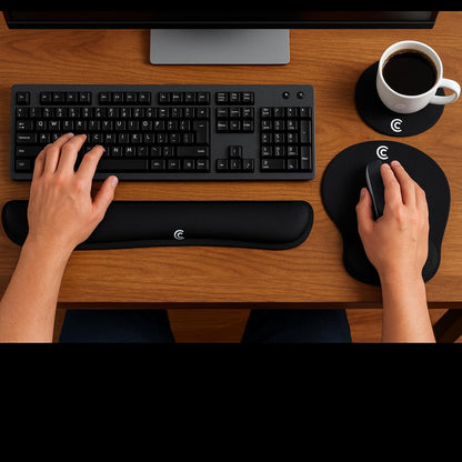 4pc Premium Wrist Rests for Keyboard and Mouse Pad Set - Memory Foam Cushion, Black - Ergonomic Wrists Hand Arm Rest Support for Laptop Computer Desk and Gaming - Carpal Tunnel Syndrome Relief