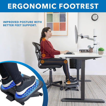 Mount-It! Under Desk Footrest with Foot Pedal Height Adjustment (4.25"–6.75"), Adjustable 30° Tilt Ergonomic Office Foot Rest, Non Slip Massage Surface Foot Stool Under Desk