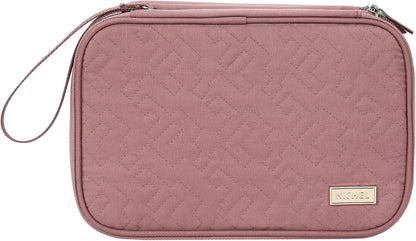 NISHEL Travel Cord Organizer Case, Double Layers Tech Electronic Bag, Essentials for Charger, Cable, Phone, Flash drive, Medium, Pink