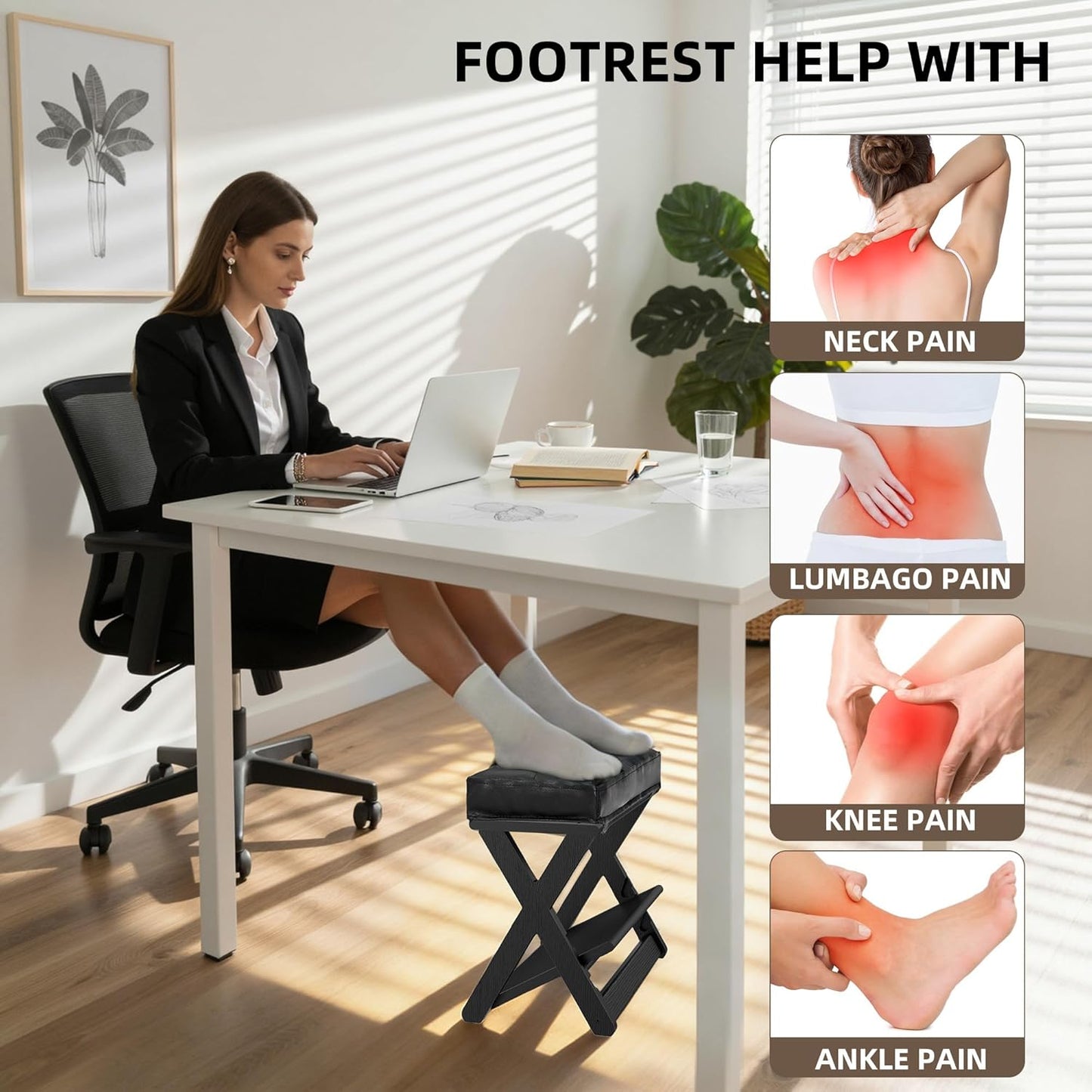 HOMELTSTBO Adjustable Foot Rest Under Desk, Wooden Double Step Footrest with 3 Height Options & Non-Slip EVA Surface, Ergonomic Foot Rest for Under Desk at Work, Enhances Posture,Home Office-Natural