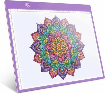 A4 Ultra-Thin LED Light Pad with Scale - 5000 Lux Stepless Dimmer Light Box for Diamond Painting, Tracing & Sketching - USB Powered Portable Light Table for Artists, Tattoos & Animation - Purple