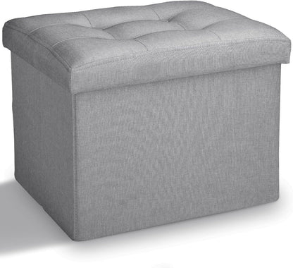 LINMAGCO Ottoman Storage Ottoman with Storage Small Foot Rest Stool Under Desk Stool Short Folding Footrest Linen Cloth Dark Gray 16X12X12IN
