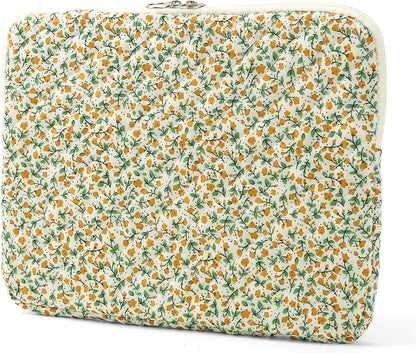 Puffy Laptop Sleeve 13 Inch Cute Quilted Laptop Protective Case Padded Floral Computer Sleeve for MacBook (A-Blue, 13 Inch)