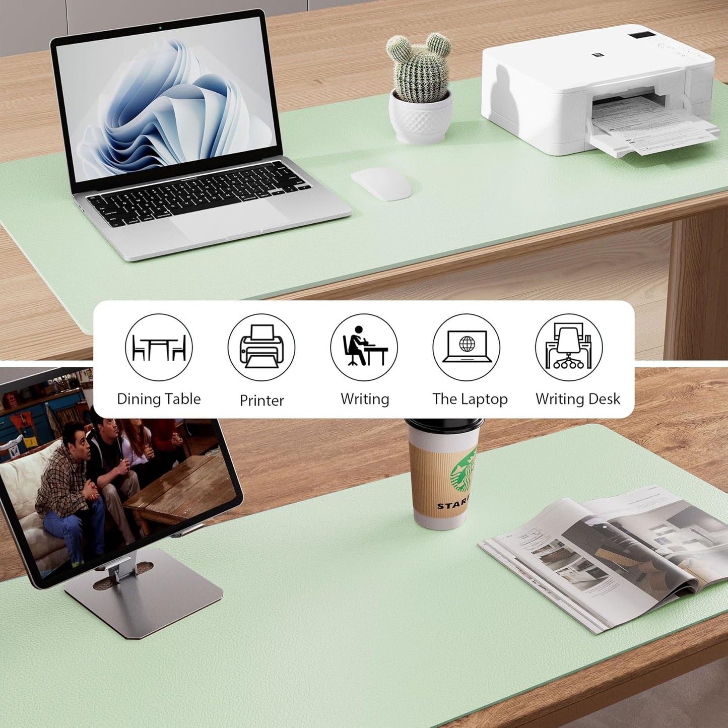 Aothia Non-Slip Waterproof PU Leather Desk Pad Protector for Mouse, Writing Desk, Office, Home, Laptop Blotter, 23.6" x 13.7", Black - Colors A