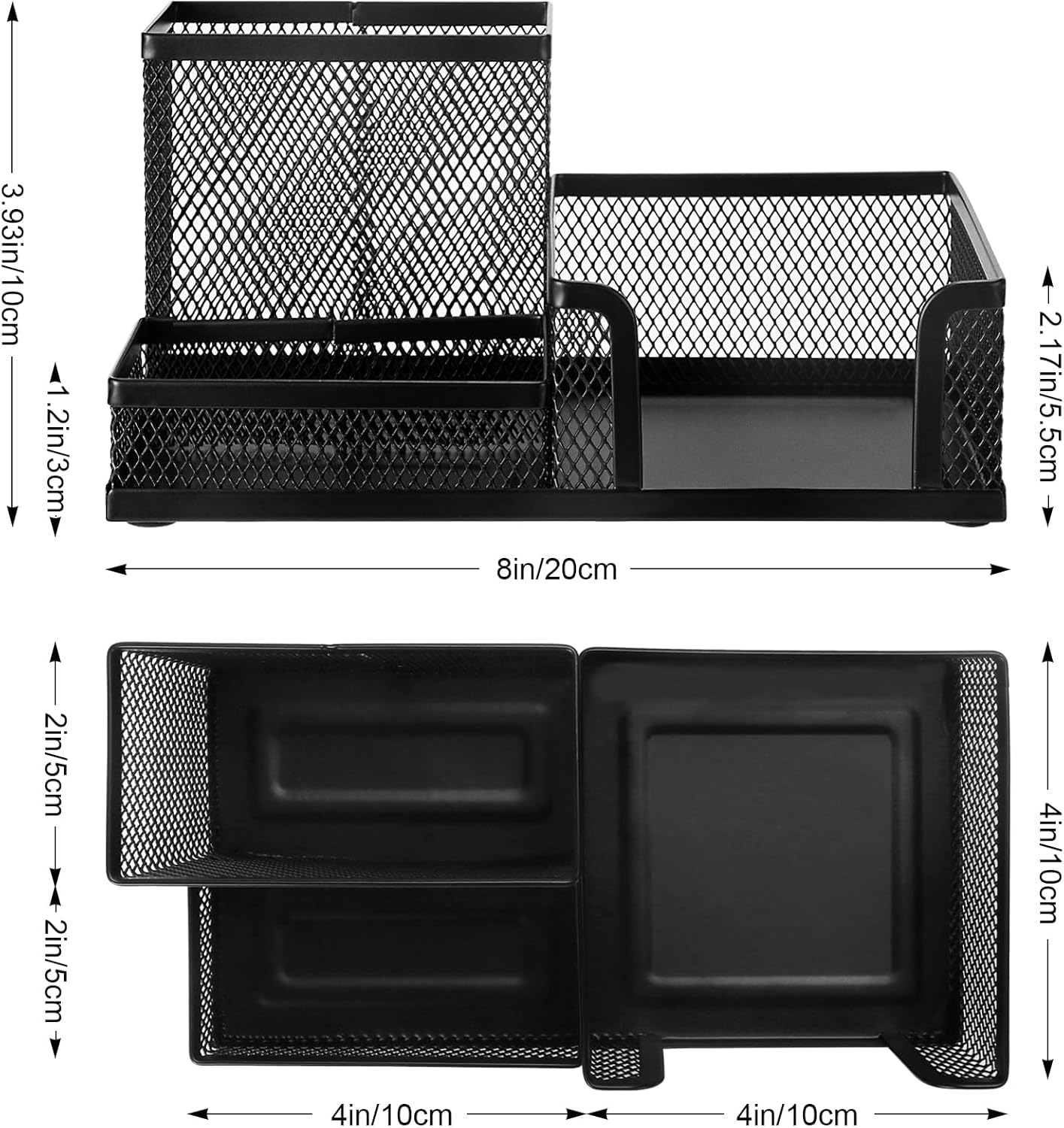 Comix 360° Rotating Pen Holder for Desk, 5 Compartments Office Desk Organizer, Black Mesh Metal Pencil Holder Cup for Office Home School